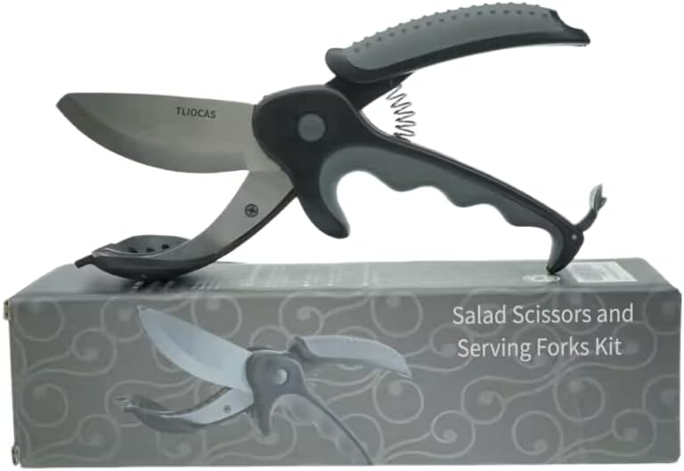 TLIOCAS Kitchen Salad Scissors with Salad Forks for Chop n Mix Salad,Salad Cutting Tool Cut and Toss Dual Blade Salad Chopper Scissors,Multifunction Vegetable Salad Making Kit with Cutter n Mixing Fork - Image 5